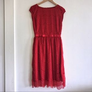 Shabby Apple red lace midi dress